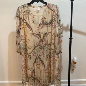 ba&sh Lady Dress Tan Flower/Plant Print V Neck Flowy Dress size 3 (large)